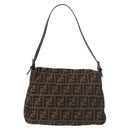 FENDI Zucca Canvas Mamma Baguette Shoulder Bag Black Brown Auth 184547SAV-2