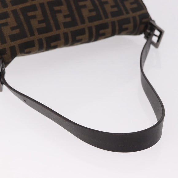 FENDI Zucca Canvas Mamma Baguette Shoulder Bag Black Brown Auth 184547SAV