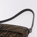 FENDI Zucca Canvas Mamma Baguette Shoulder Bag Black Brown Auth 184547SAV-14