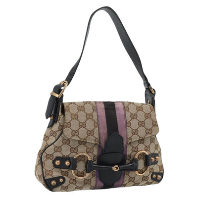 GUCCI GG Canvas Sherry Line Horsebit Shoulder Bag Beige Gold 129699 Auth 184548A