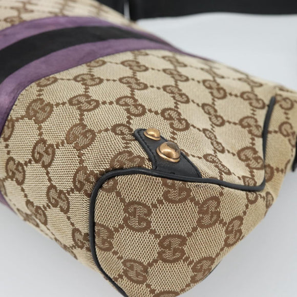 GUCCI GG Canvas Sherry Line Horsebit Shoulder Bag Beige Gold 129699 Auth 184548A