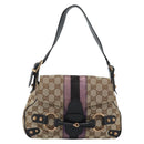 GUCCI GG Canvas Sherry Line Horsebit Shoulder Bag Beige Gold 129699 Auth 184548A-13