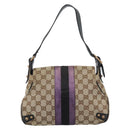 GUCCI GG Canvas Sherry Line Horsebit Shoulder Bag Beige Gold 129699 Auth 184548A-2