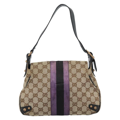 GUCCI GG Canvas Sherry Line Horsebit Shoulder Bag Beige Gold 129699 Auth 184548A - 0