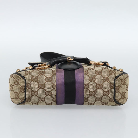 GUCCI GG Canvas Sherry Line Horsebit Shoulder Bag Beige Gold 129699 Auth 184548A
