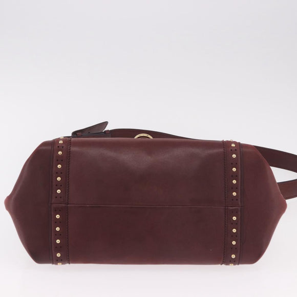Salvatore Ferragamo Gancini Handtas Leer 2-weg Bordeaux Goud Auth 184549