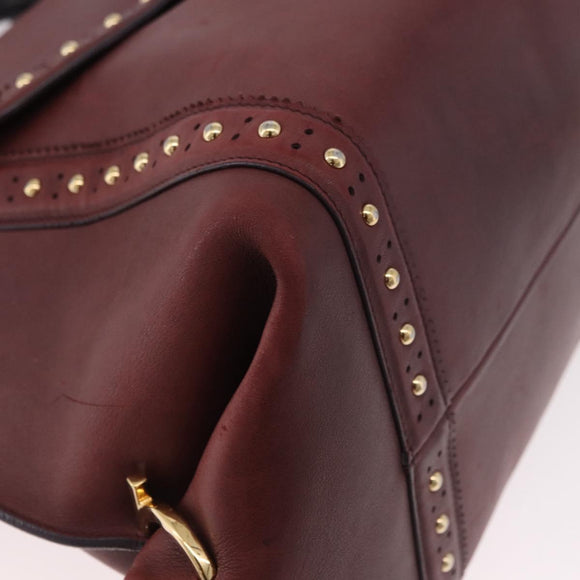 Salvatore Ferragamo Gancini Handtas Leer 2-weg Bordeaux Goud Auth 184549