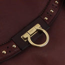 Salvatore Ferragamo Gancini Handtas Leer 2-weg Bordeaux Goud Auth 184549-19
