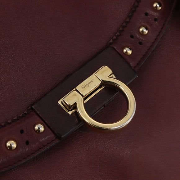 Salvatore Ferragamo Gancini Handtas Leer 2-weg Bordeaux Goud Auth 184549
