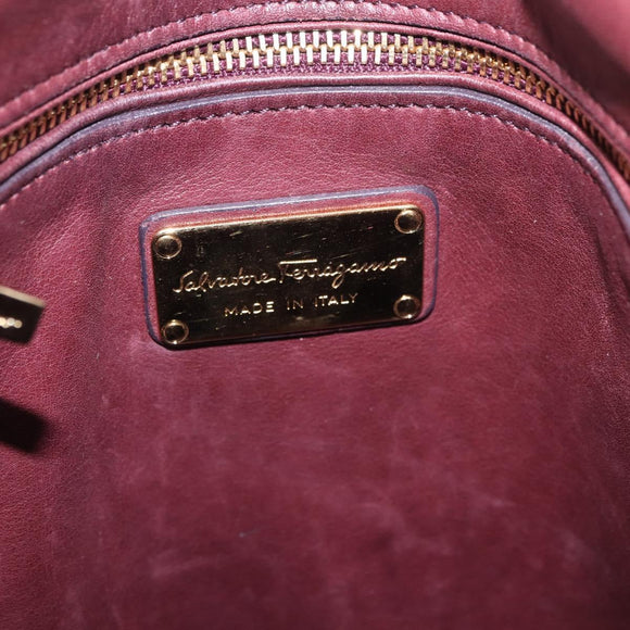 Salvatore Ferragamo Gancini Handtas Leer 2-weg Bordeaux Goud Auth 184549