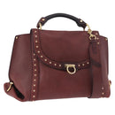 Salvatore Ferragamo Gancini Handtas Leer 2-weg Bordeaux Goud Auth 184549-1