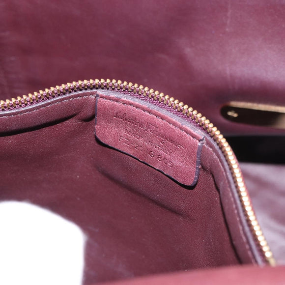 Salvatore Ferragamo Gancini Handtas Leer 2-weg Bordeaux Goud Auth 184549