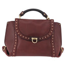 Salvatore Ferragamo Gancini Handtas Leer 2-weg Bordeaux Goud Auth 184549-13