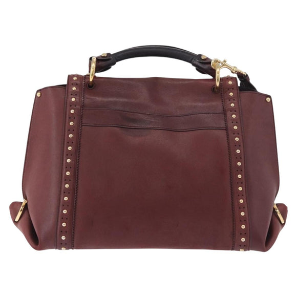 Salvatore Ferragamo Gancini Handtas Leer 2-weg Bordeaux Goud Auth 184549