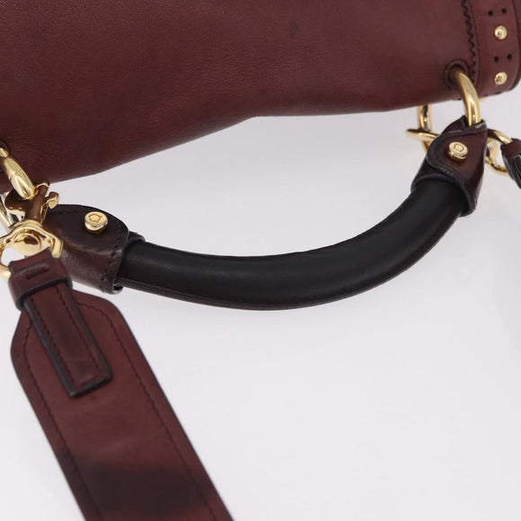 Salvatore Ferragamo Gancini Handtas Leer 2-weg Bordeaux Goud Auth 184549