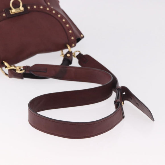 Salvatore Ferragamo Gancini Handtas Leer 2-weg Bordeaux Goud Auth 184549