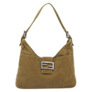 FENDI Mamma Baguette Schultertasche Kord Braun Silber Auth 184550V-2