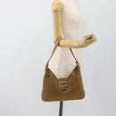 FENDI Mamma Baguette Schultertasche Kord Braun Silber Auth 184550V-23