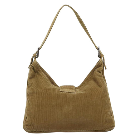 FENDI Mamma Baguette Schultertasche Kord Braun Silber Auth 184550V