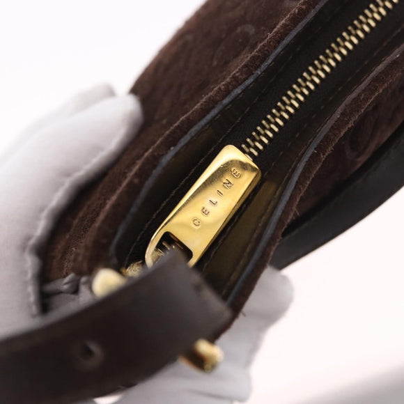 CELINE C Macadam Canvas Shoulder Bag Suede Brown Gold Auth 184551A