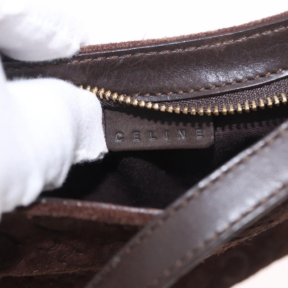 CELINE C Macadam Canvas Shoulder Bag Suede Brown Gold Auth 184551A