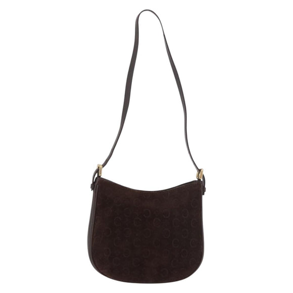 CELINE C Macadam Canvas Shoulder Bag Suede Brown Gold Auth 184551A