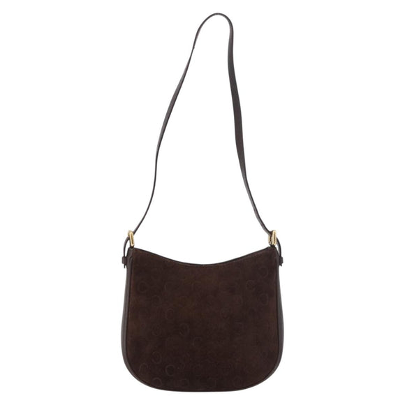 CELINE C Macadam Canvas Shoulder Bag Suede Brown Gold Auth 184551A