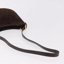 CELINE C Macadam Canvas Shoulder Bag Suede Brown Gold Auth 184551A-7