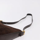 CELINE C Macadam Canvas Shoulder Bag Suede Brown Gold Auth 184551A-8