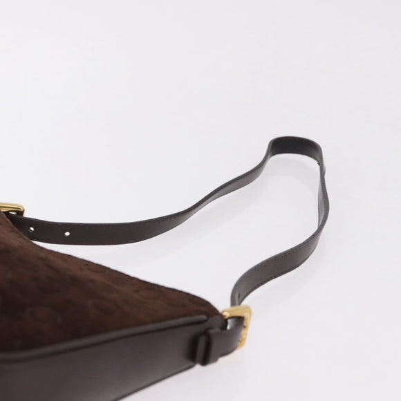 CELINE C Macadam Canvas Shoulder Bag Suede Brown Gold Auth 184551A