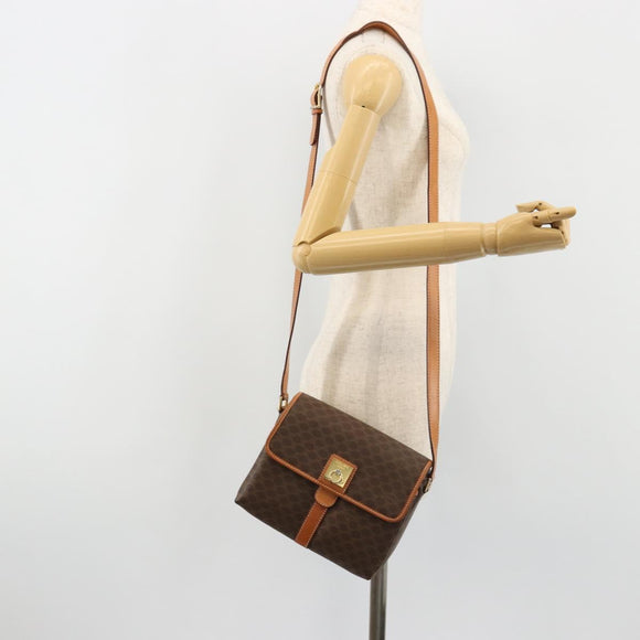 CELINE Macadam Canvas Shoulder Bag PVC Leather Brown Gold Auth 184552A