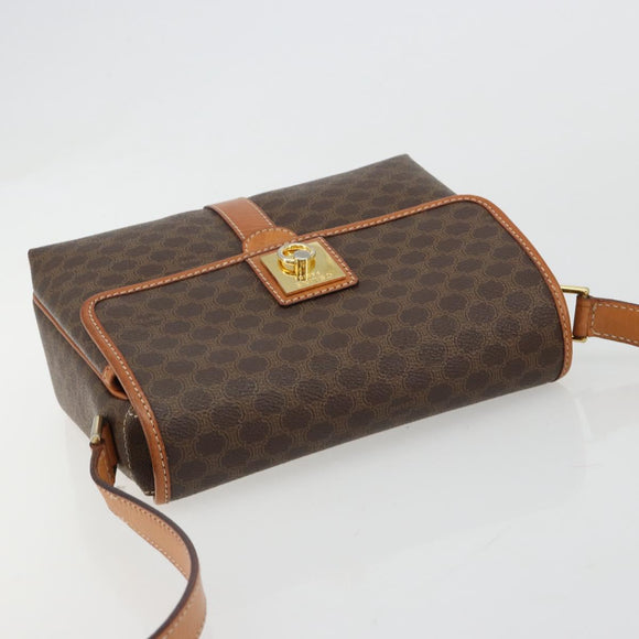 CELINE Macadam Canvas Shoulder Bag PVC Leather Brown Gold Auth 184552A