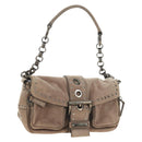 PRADA Chain Shoulder Bag Suede Beige Silver Auth 184553SAV-1