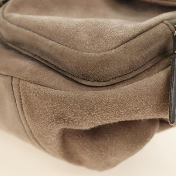 PRADA Chain Shoulder Bag Suede Beige Silver Auth 184553SAV