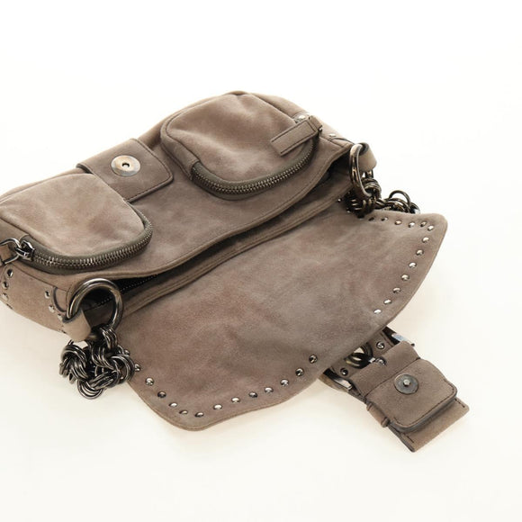 PRADA Chain Shoulder Bag Suede Beige Silver Auth 184553SAV