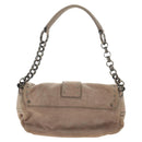 PRADA Chain Shoulder Bag Suede Beige Silver Auth 184553SAV-3