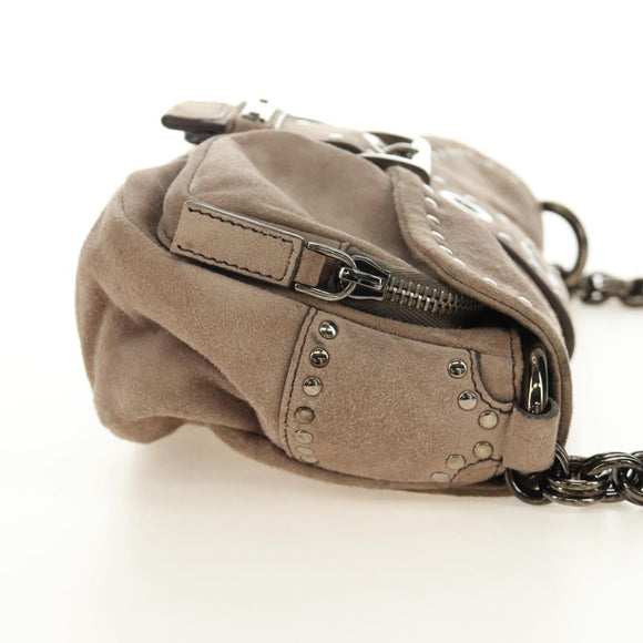 PRADA Chain Shoulder Bag Suede Beige Silver Auth 184553SAV