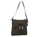 FENDI Zucca Canvas Mamma Baguette Shoulder Bag Black Brown Auth 184554A-1
