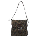 FENDI Zucca Canvas Mamma Baguette Shoulder Bag Black Brown Auth 184554A-13
