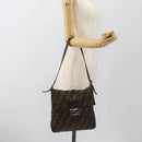 FENDI Zucca Canvas Mamma Baguette Shoulder Bag Black Brown Auth 184554A-22