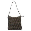 FENDI Zucca Canvas Mamma Baguette Shoulder Bag Black Brown Auth 184554A-2