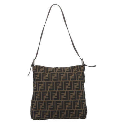 FENDI Zucca Canvas Mamma Baguette Shoulder Bag Black Brown Auth 184554A - 0