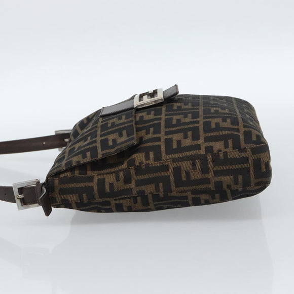 FENDI Zucca Canvas Mamma Baguette Shoulder Bag Black Brown Auth 184554A