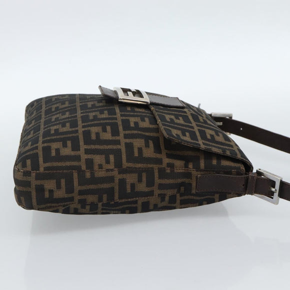 FENDI Zucca Canvas Mamma Baguette Shoulder Bag Black Brown Auth 184554A