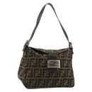 FENDI Zucca Canvas Mamma Baguette Shoulder Bag Black Brown Auth 184555SAM-1
