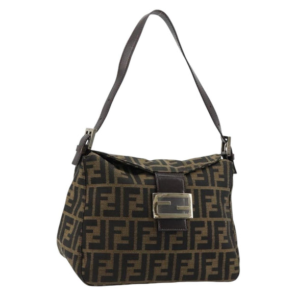 FENDI Zucca Canvas Mamma Baguette Shoulder Bag Black Brown Auth 184555SAM