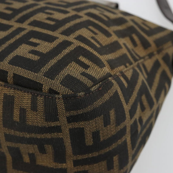 FENDI Zucca Canvas Mamma Baguette Shoulder Bag Black Brown Auth 184555SAM