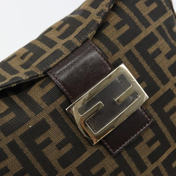 FENDI Zucca Canvas Mamma Baguette Shoulder Bag Black Brown Auth 184555SAM