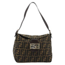 FENDI Zucca Canvas Mamma Baguette Shoulder Bag Black Brown Auth 184555SAM-2