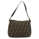 FENDI Zucca Canvas Mamma Baguette Shoulder Bag Black Brown Auth 184555SAM-3